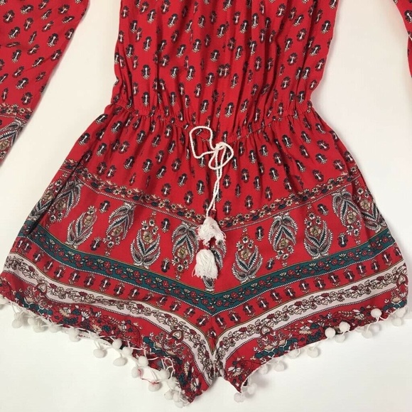 Band Of Gypsies Romper Red Nordic Floral Sz S - Picture 6 of 8